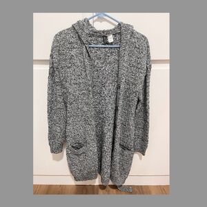 H&M Long Tie Belt Cardigan with Hood - Grey/Black - Size Small